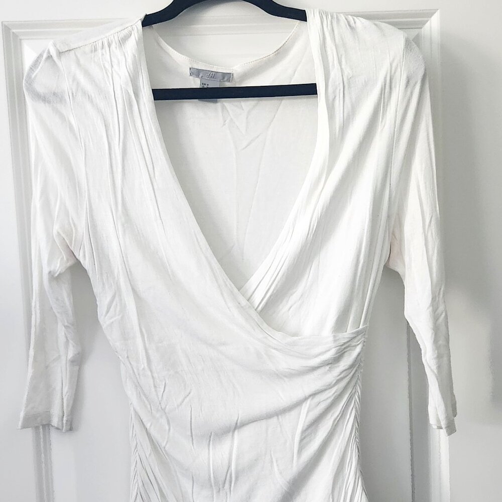 H&M White Wrap Work Blouse